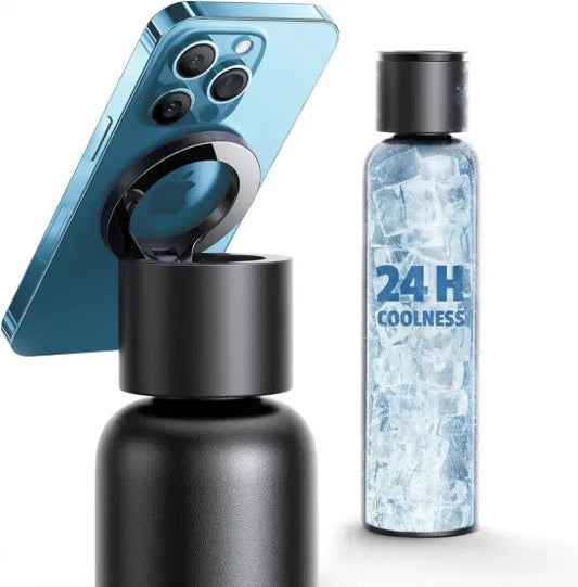 Vacuum Insulated Water Bottle with Phone Holder – زجاجة مياه معزولة بحامل هاتف | Stainless Steel Hot & Cold UAE